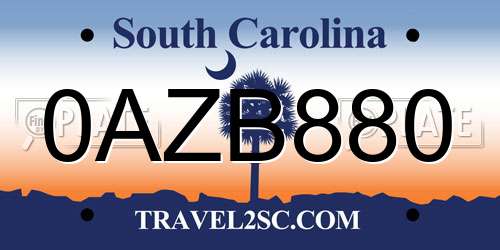 0AZB880 South Carolina License Plate