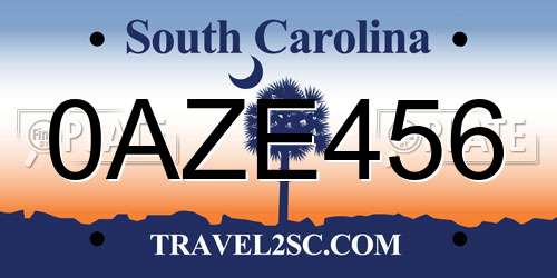 0AZE456 South Carolina License Plate