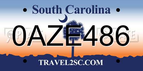 0AZE486 South Carolina License Plate