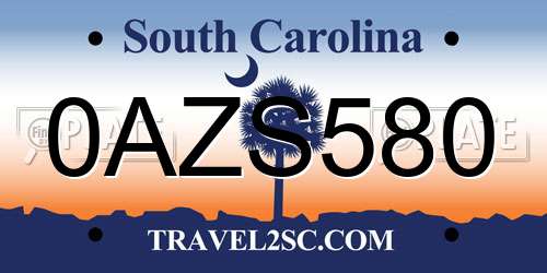 0AZS580 South Carolina License Plate
