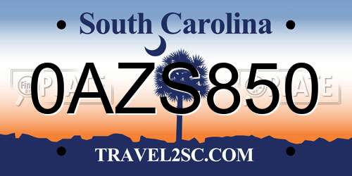 0AZS850 South Carolina License Plate