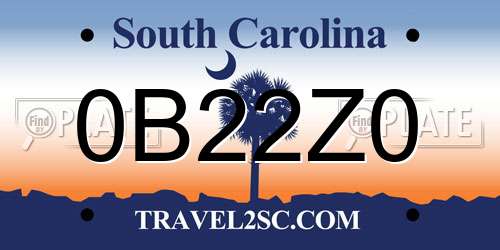 0B22Z0 South Carolina License Plate