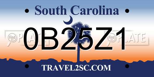 0B25Z1 South Carolina License Plate