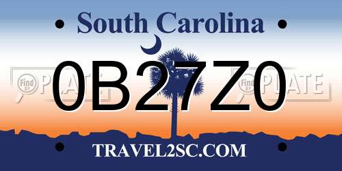 0B27Z0 South Carolina License Plate