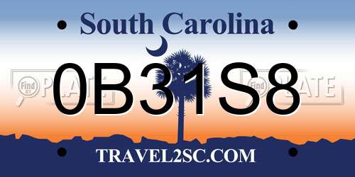 0B31S8 South Carolina License Plate