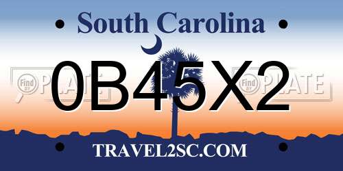 0B45X2 South Carolina License Plate