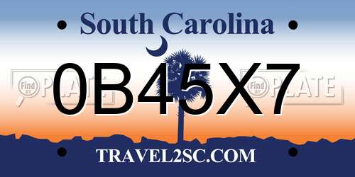 0B45X7 South Carolina License Plate