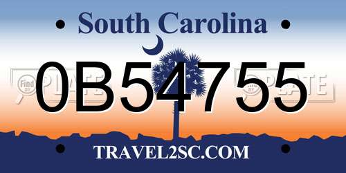 0B54755 South Carolina License Plate