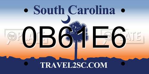 0B61E6 South Carolina License Plate