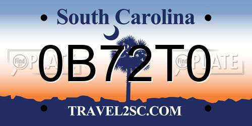 0B72T0 South Carolina License Plate
