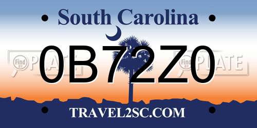 0B72Z0 South Carolina License Plate