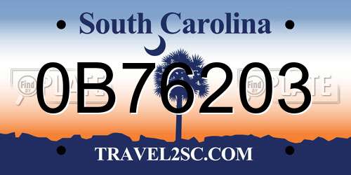 0B76203 South Carolina License Plate