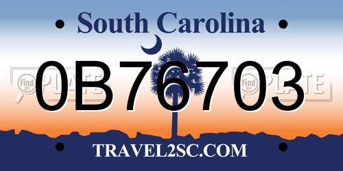 0B76703 South Carolina License Plate