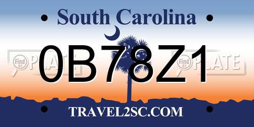 0B78Z1 South Carolina License Plate