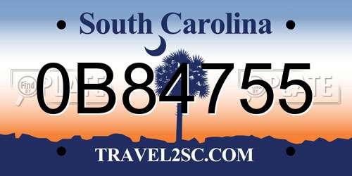 0B84755 South Carolina License Plate
