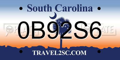 0B92S6 South Carolina License Plate