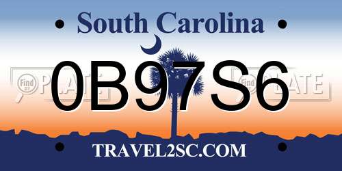 0B97S6 South Carolina License Plate