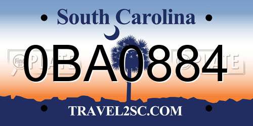 0BA0884 South Carolina License Plate
