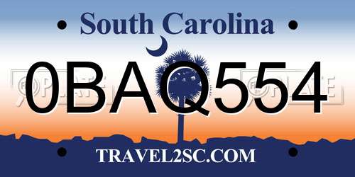 0BAQ554 South Carolina License Plate