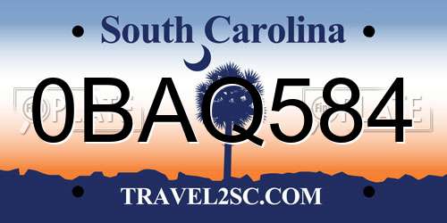 0BAQ584 South Carolina License Plate