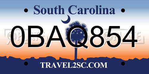 0BAQ854 South Carolina License Plate