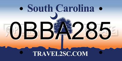 0BBA285 South Carolina License Plate