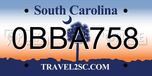 0BBA758 South Carolina License Plate