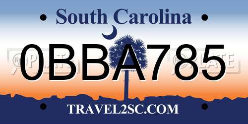 0BBA785 South Carolina License Plate