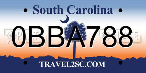0BBA788 South Carolina License Plate
