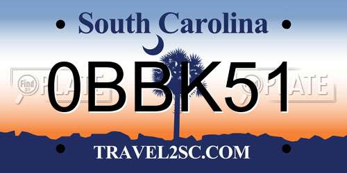 0BBK51 South Carolina License Plate