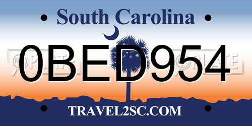 0BED954 South Carolina License Plate
