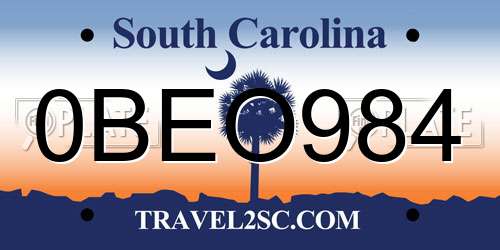 0BEO984 South Carolina License Plate