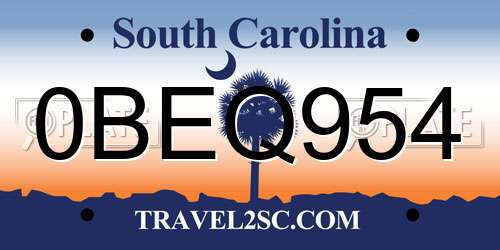 0BEQ954 South Carolina License Plate