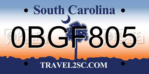 0BGF805 South Carolina License Plate