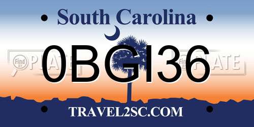 0BGI36 South Carolina License Plate
