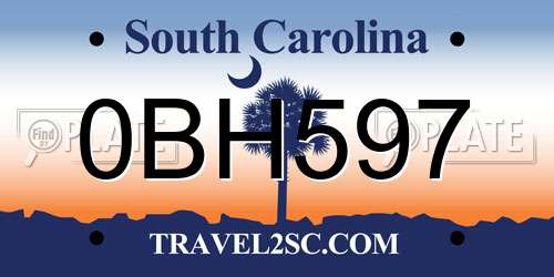 0BH597 South Carolina License Plate