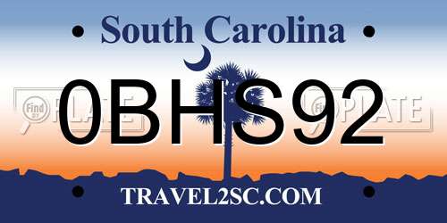 0BHS92 South Carolina License Plate