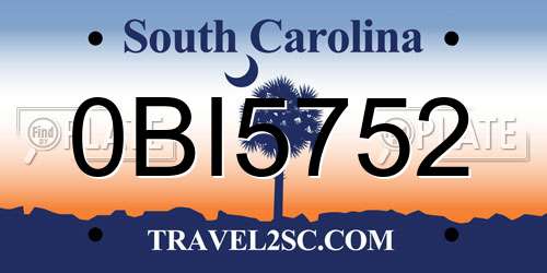 0BI5752 South Carolina License Plate
