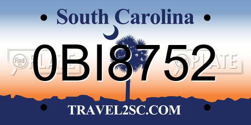 0BI8752 South Carolina License Plate