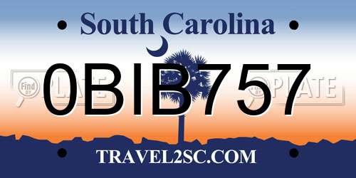 0BIB757 South Carolina License Plate