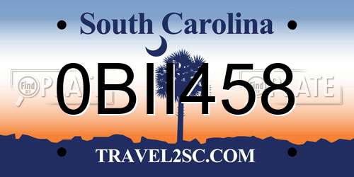 0BII458 South Carolina License Plate