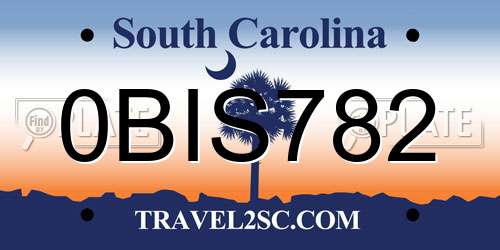 0BIS782 South Carolina License Plate