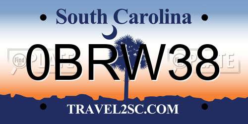 0BRW38 South Carolina License Plate