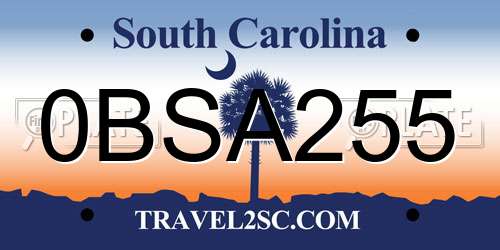 0BSA255 South Carolina License Plate
