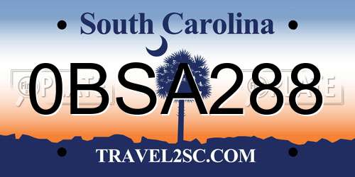 0BSA288 South Carolina License Plate