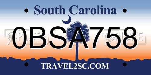 0BSA758 South Carolina License Plate