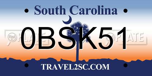 0BSK51 South Carolina License Plate