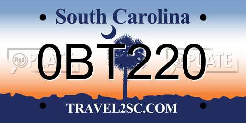 0BT220 South Carolina License Plate