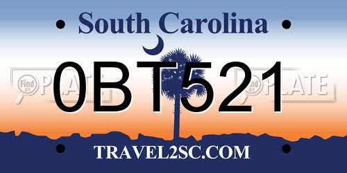 0BT521 South Carolina License Plate