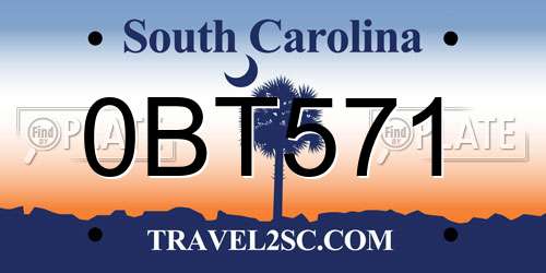 0BT571 South Carolina License Plate
